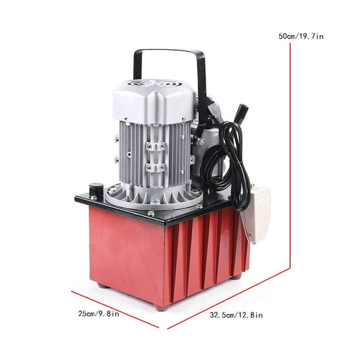 HinLIaDa 10000PSI Electric Hydraulic Pump, 750W 110V, red power pack with solenoid pedal, front view of compact design
