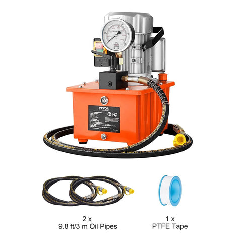 Electric Hydraulic Pump, 10000 PSI 750W 110V, 488 in³/8L Capacity with hoses and PTFE tape for punching and bending