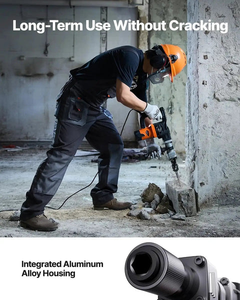 Worker using Demolition Hammer 1400W Electric Jack Hammer Heavy Duty Concrete Breaker 2900 BPM for construction work