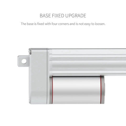 Side view of Electric Linear Actuator with 250mm Stroke and 9.84 Inches Travel, 220 Lbs Thrust, aluminum body, showing base fixed upgrade