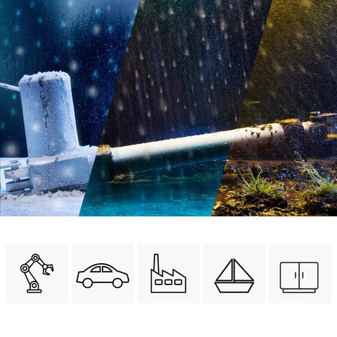 30 Inch Stroke Electric Linear Actuator, 100 lbs Force, IP66 Water Resistance shown in harsh environments for automation use