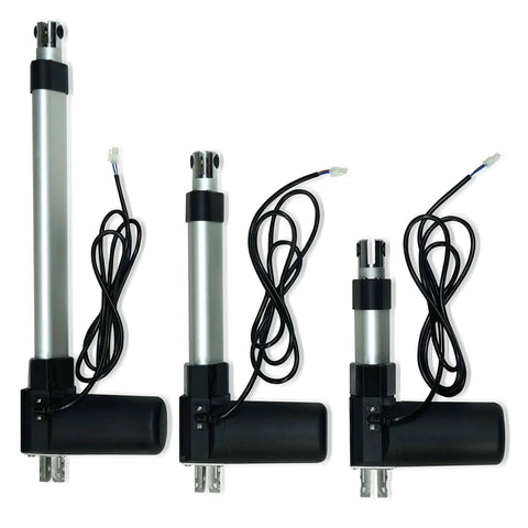 Three 30 Inch Stroke Electric Linear Actuators, 100 lbs Force, IP66 Water Resistance, for automation and manufacturing use