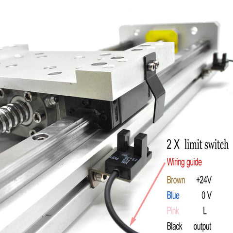 Electric linear rail guide 200mm ballscrew 1605 with limit switch, for diy cnc z axis, 250kg load, nema23 motor base, smooth motion.
