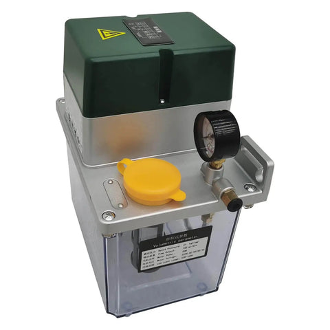 Front view of the Electric Automatic Lubrication Pump 220V 3L Gear Pump For Machine Tools Printing And Textiles Self Priming High Volume Lubricating Oil Delivery For 20 to 2000 CST With Liquid Alarm
