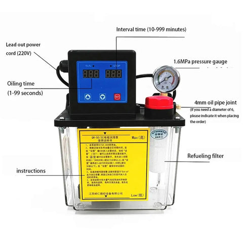 Electric Pump For CNC Lathe And Machine Tools Lubrication Pro Grade Automatic Oil Pump Electromagnetic Pump Oil Injector Digital Oil Pot with gauge
