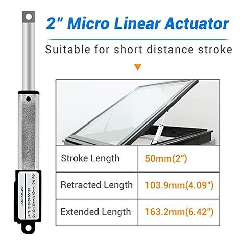 Electric Micro Linear Actuator 12V - 2" Stroke, 64N/14.4lb, Speed 0.6inch/s Mini Waterproof Motion Actuator Small 12 V DC, w/Mounting Brackets, for Sofa Massage Recliner TV Table Cabinet Window Lift - VXB Ball Bearings