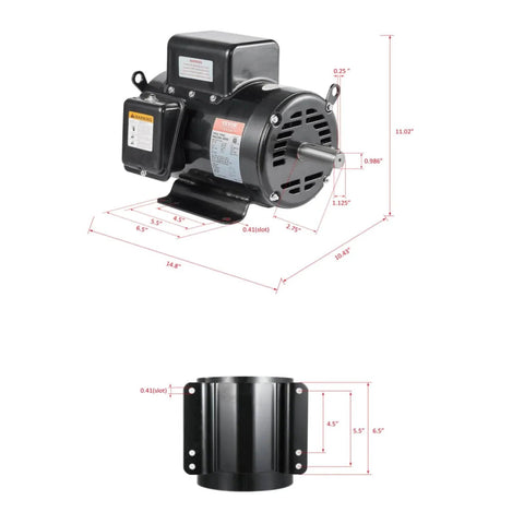 5HP Air Compressor Electric Motor, 230V 25 Amps, 56HZ Frame 3450RPM, 7/8" Keyed Shaft, 2.25" Shaft Length, Single Phase, CCW/CW