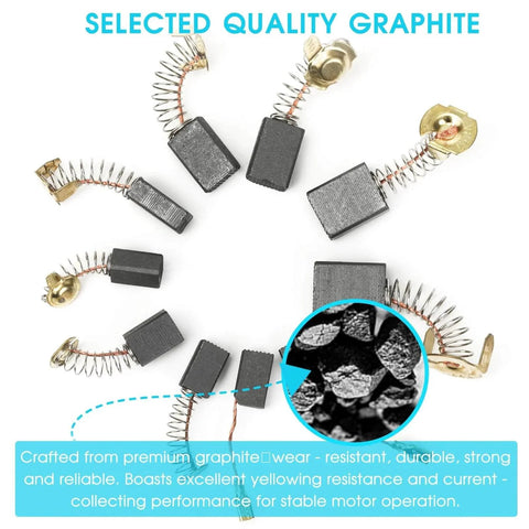 Graphite and copper replacements from 60 Pcs Electric Motor Carbon Brushes Set, 10 Assorted Sizes for Power Tools, Drills, Saws, Grinders, Motors.