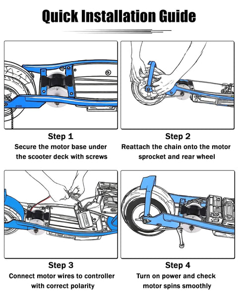 Quick installation guide for 24V Brushed Electric Motor for E Scooter, 350W Replacement Motor, compatible with Razor models