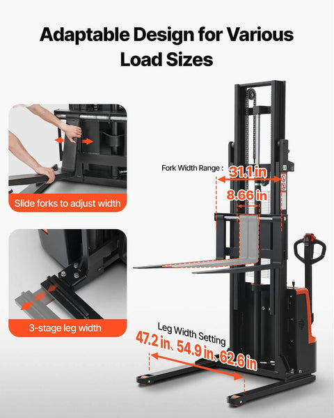 Powerful Fully Electric Pallet Stacker That Handles Up To 3300 Lbs Like A Boss, Lifts Up To 98.4 Inches, Straddle Legs And Forks For Easy Pallet Handling