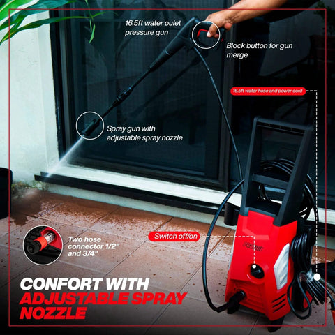 Person using Electric Pressure Washer 1950 PSI 1.45 GPM With Adjustable Nozzle for patios and windows cleaning