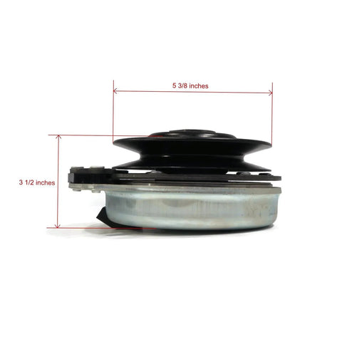 Side view of Electric PTO Clutch for 2006 Country Clipper Jazee SR100, SR105, SR200, SR300, showing dimensions and metal construction