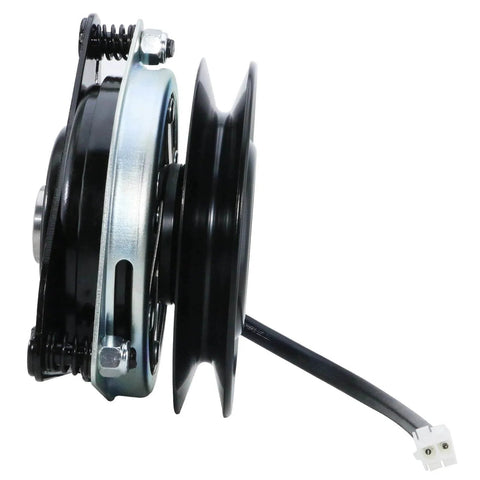 Side view of Electric PTO Clutch Replacement New for Ariens Gravely 4387900 showing pulley and cable connection
