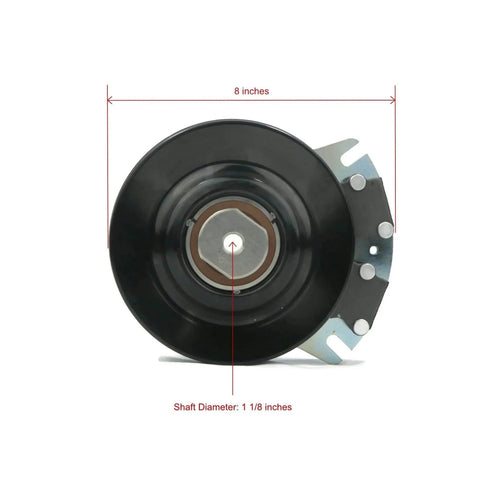 Front view of Electric Pto Clutch-Warner 5218-6 [ste][255-419] showing 1 1/8" diameter shaft and 8" pulley.
