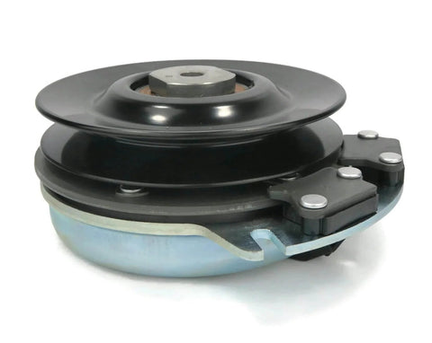 Side view of Electric Pto Clutch-Warner 5218-6 [ste][255-419] with metal pulley and housing, for tractor systems