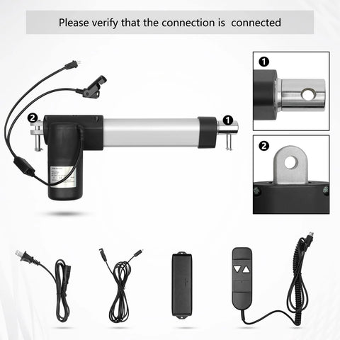 Electric recliner actuator replacement kit with silver lift arm and black motor, DC24V; includes remote and cables (5-piece set).