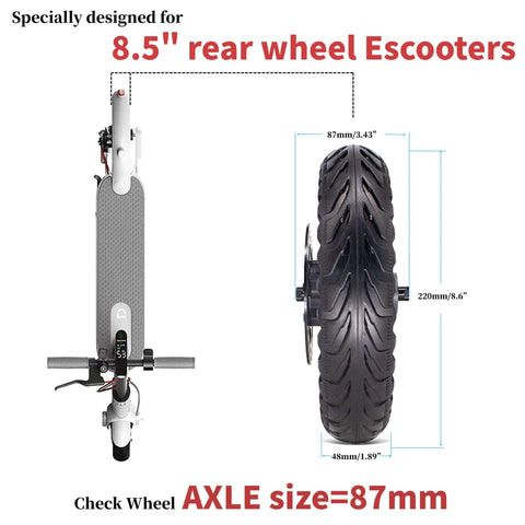 Top view and side view of 8.5'' Electric Scooter Replacement Rear Wheel – Solid Tire with Wheel Hub & 110mm Brake Disc