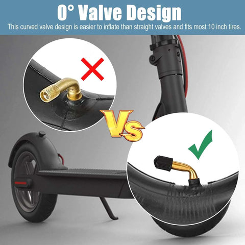 Comparison of straight vs 0° valve stem for Inner Tire,10x2.125 Inner Tube for Electric Scooter Tire Replacement Wheels