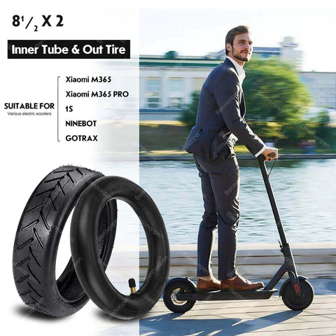 8.5 Inches Electric Scooter Tires 50/75-6.1 with inner tube for Gotrax Gxl V2 M365 Pro 1S, man riding scooter in background