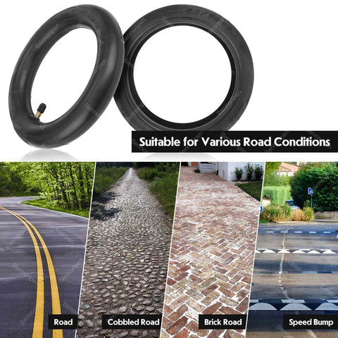 8.5 Inches Electric Scooter Tires 50/75-6.1 with various road conditions for Gotrax Gxl V2/ M365/Pro/1S shown including road types.