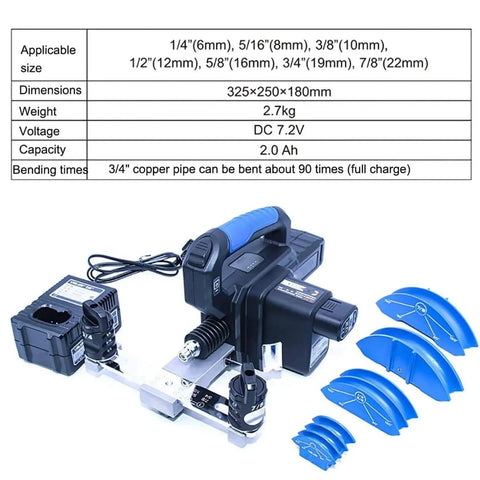 Electric Tube Bender Kit For Soft Copper And Aluminum Tubing With 1/4 To 7/8 Inch Dies Battery Powered Bender Delivers 90 Degree Bends