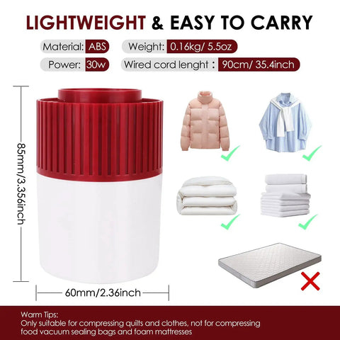 Powerful 30W Electric Vacuum Pump For Large Storage Bags Corded Vacuum Sealer With US Plug In Fast Air Removal infographic