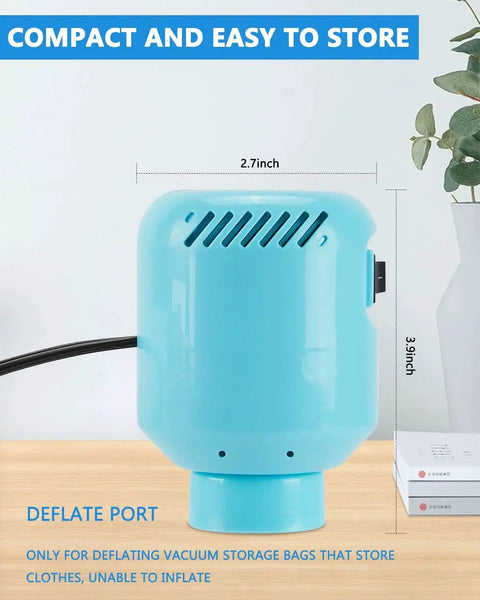 Electric Air Pump For Vacuum Storage Bags Fast Compact And Easy To Use Draws Air Out Quickly From Bags on wooden table