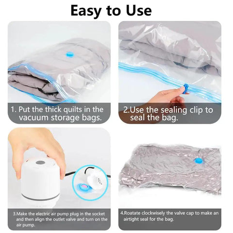 Steps to use Electric Vacuum Pump For Bags Portable Quick Air Removal with storage bags and linens