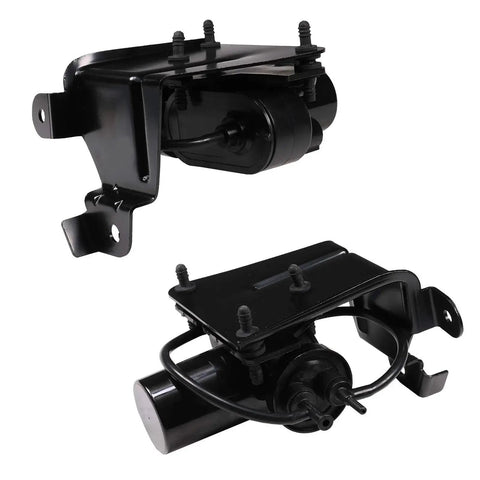 Electric Vacuum Pump Replacement 904-214 for Dodge Ram and Ford F-Series, black, metal construction, shown in front and side views