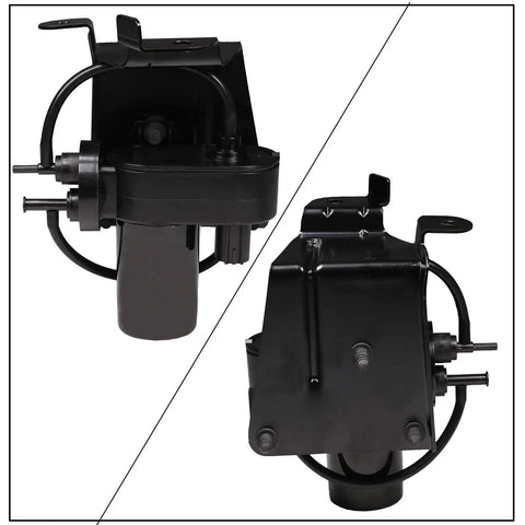 Electric Vacuum Pump Replacement 904-214 for Dodge Ram and Ford Super Duty shown from two angles.