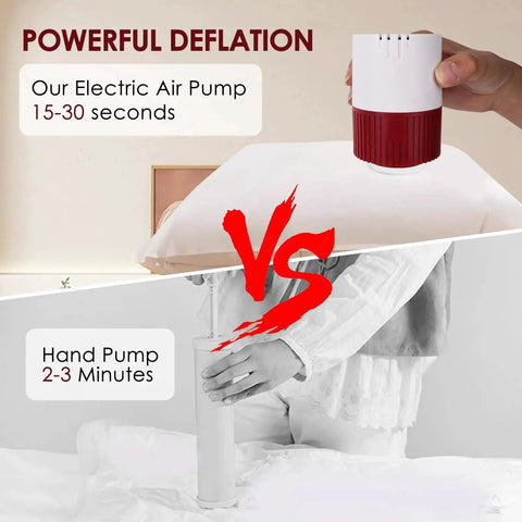Comparison of Sodomi Powerful 30W Electric Vacuum Pump and hand pump for fast air removal in large storage bags.