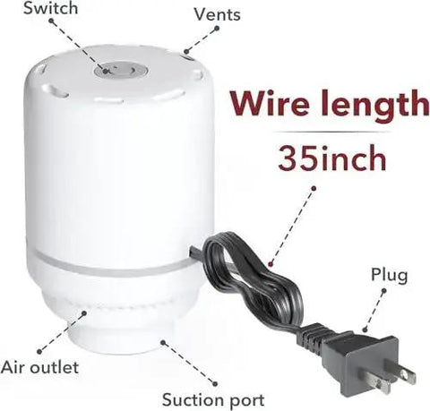 Powerful Electric Air Pump For Vacuum Storage Bags Space Saver For MEIQIHOME Bags Only with 35 inch cord, front view.