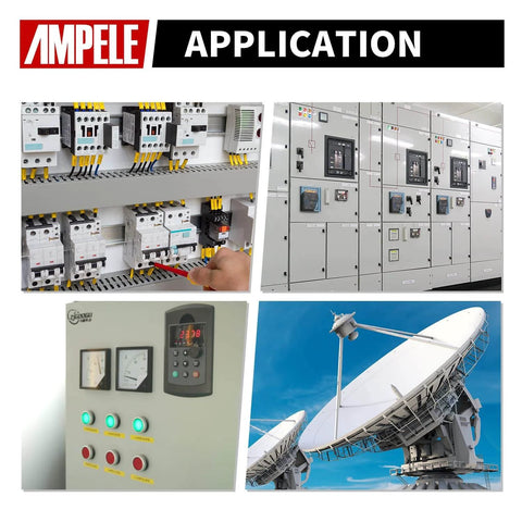 Collage of electrical panels and satellite dishes highlighting applications for Waterproof NPT Cable Gland Kit 20 Pack with Gaskets.