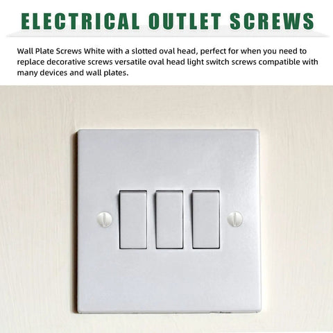 White wall plate with three switches and electrical outlet screws in a home setting. Diy Friendly Electrical Outlet Spacer Kit With 385Pcs Black Nylon Round Spacers And Long Screws For Switch And Outlet Mounting Includes M4 Spacers In 3 5 8 10 15 20 Mm Sizes And Wall Plate Screws Flat Head Device Mounting Hardware.