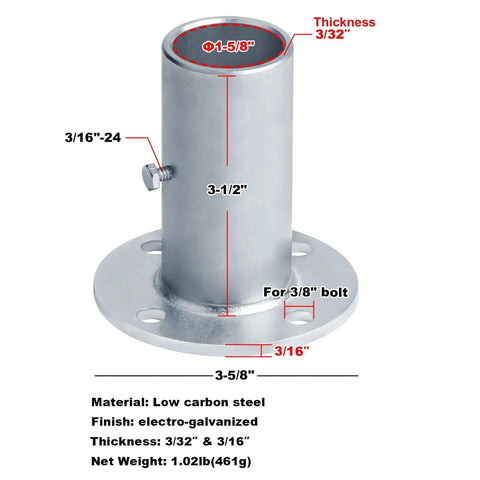 Heavy Duty Chain Link Fence Post Floor Flange Base Set Of Four For One Five Eighths Inch OD Poles, low carbon steel, electro-galvanized