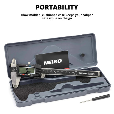 Electronic Digital Caliper Measuring Tool, 0 - 6 Inches Stainless Steel Construction with Large LCD Screen in protective case