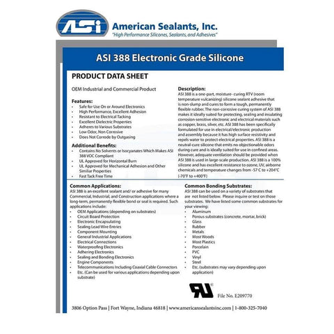 Crystal Clear Electronic Grade Silicone Sealant 10.2 Oz Cartridge data sheet and features outlined.