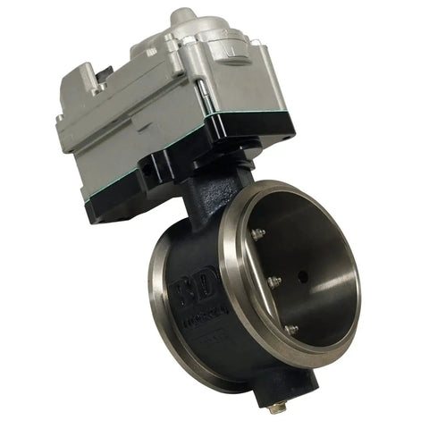 Electronic inline exhaust brake for Ram Cummins diesel pickups, installs inline on a 4 inch exhaust, close-up view.