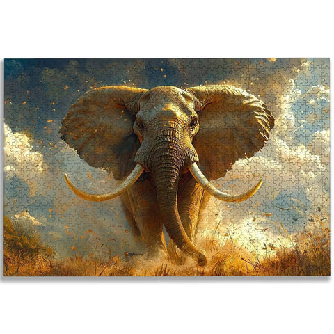 3000 Piece Elephant Jigsaw Puzzle For Adults With Storage Box And HD Poster, majestic elephant scene in wooden puzzle.