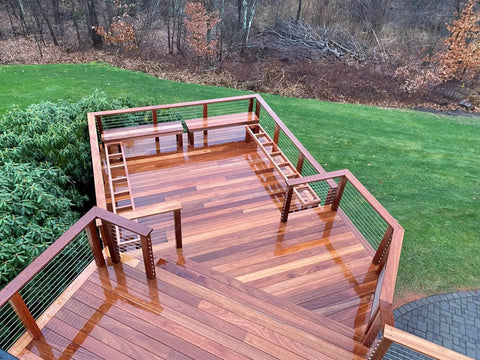 Wooden deck with cable railing using Long Stud 1/8 Inch For HandiSwage Cable Infill Systems Pack Of 2 for enhanced support and style.