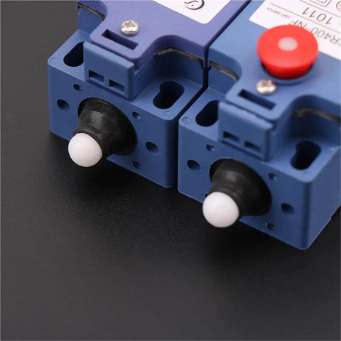 Close-up view of Built Tough Heavy Duty Elevator Speed Limiter Buffer Wheel Switch With Manual And Automatic Reset, blue casing.