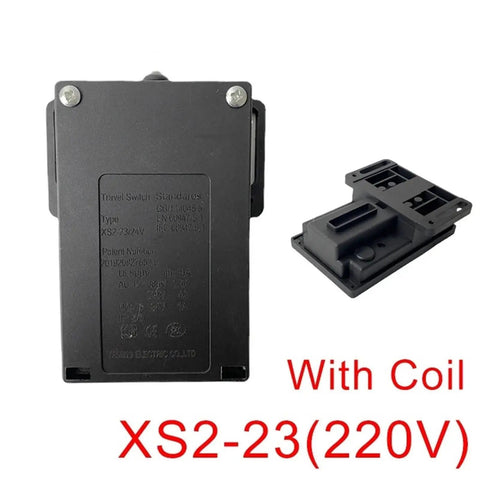 Beefy Elevator Travel Switch 220V 24V Machine Roomless Speed Limiter Limit Switch For Industrial Lifts Heavy Duty Silver Finish Replacement XS Series Sensor Pro Grade Travel Safety Component display with black casing and coil