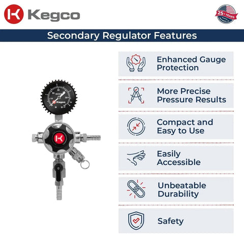 Elite Series Secondary Regulator for Multi Keg Draft Systems from Kegco with features like enhanced gauge protection and precise pressure results.
