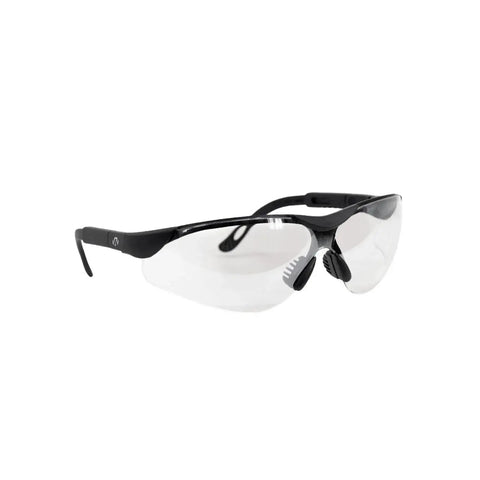 Side view of Elite Sport Shooting Glasses With Anti Fog UV Ventilated Comfort For Hunting showing black frame and clear lenses.