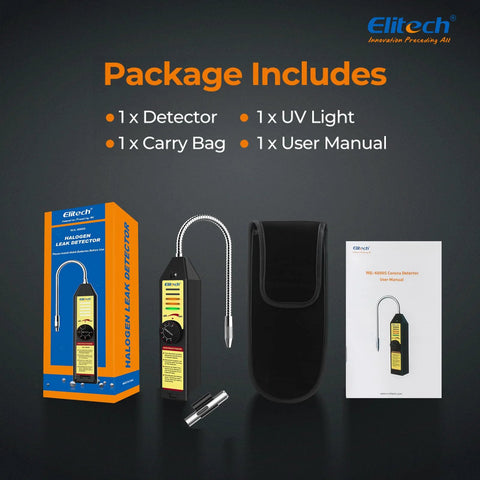 Elitech Freon leak detector WJL-6000S handheld with flexible gooseneck probe, box, case, and manual