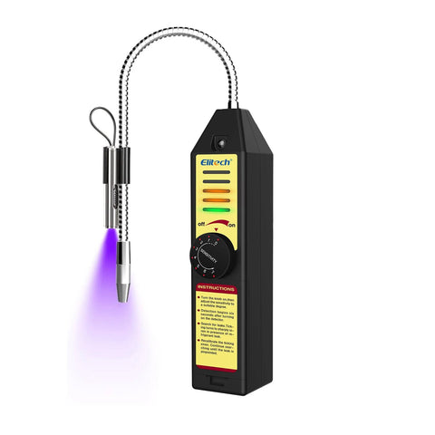 Elitech Freon leak detector handheld HVAC tester with flexible metal probe and purple glow