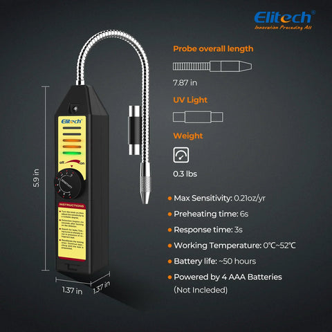 Elitech WJL-6000S freon leak detector, black handheld HVAC refrigerant sniffer with flexible gooseneck probe