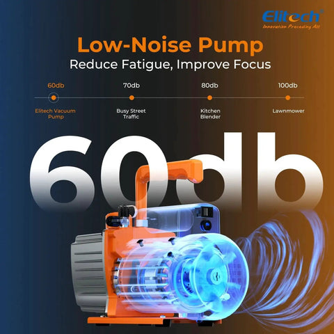Heavy Duty NVP-5 HVAC Vacuum Pump With 5 CFM Flow And 2 L Per Second, low-noise design, orange and silver pump displayed