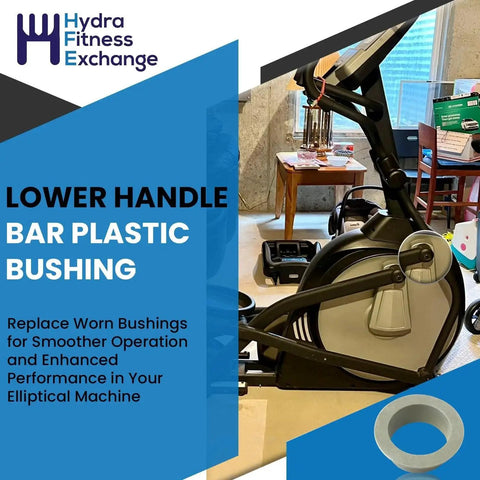 Lower Handle Bar Plastic Bushing And Spacer Replacement Part P060451 with plastic sleeve bearings for elliptical machines, shown with equipment