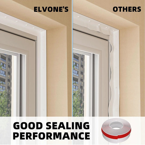 Elvone garage door seal top and sides, white TPE weatherstripping with nails and lids, 40 ft roll; left shows good sealing vs others